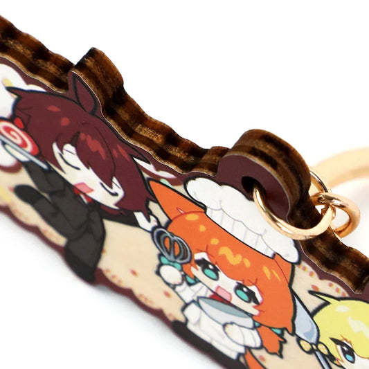 Custom basswood keychain with cute anime chef characters, durable layered wood design