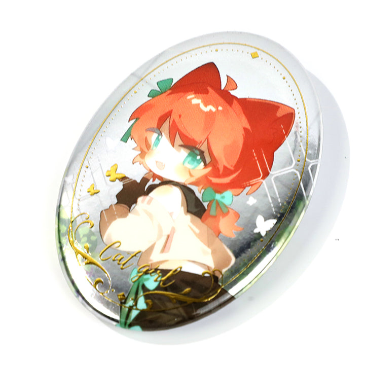 Custom Oval Cold Foil Stamping Glitter Holographic Button Pins