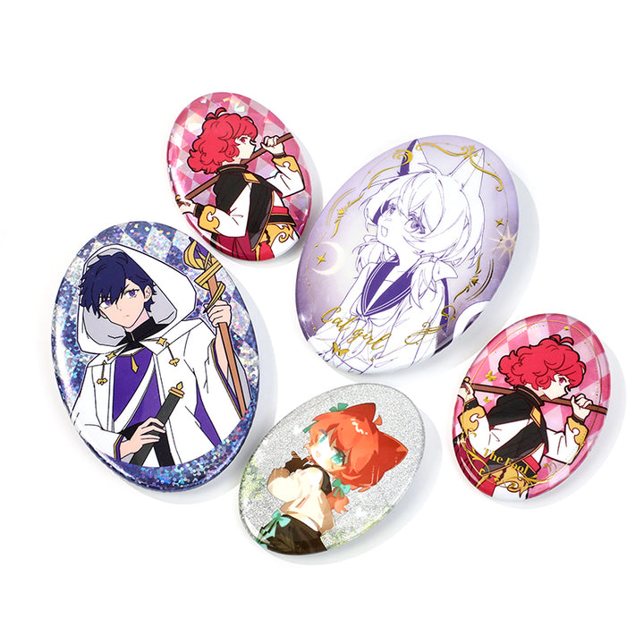 Custom Oval Cold Foil Stamping Glitter Holographic Button Pins