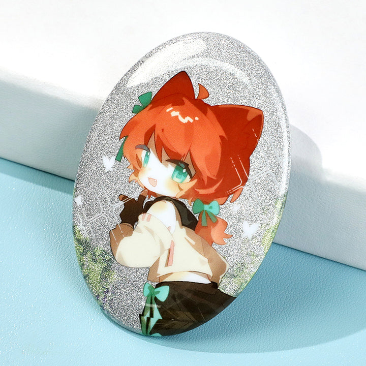 Custom Oval Cold Foil Stamping Glitter Holographic Button Pins