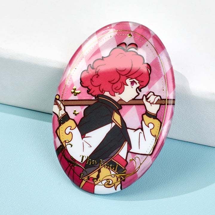 Custom Oval Cold Foil Stamping Glitter Holographic Button Pins