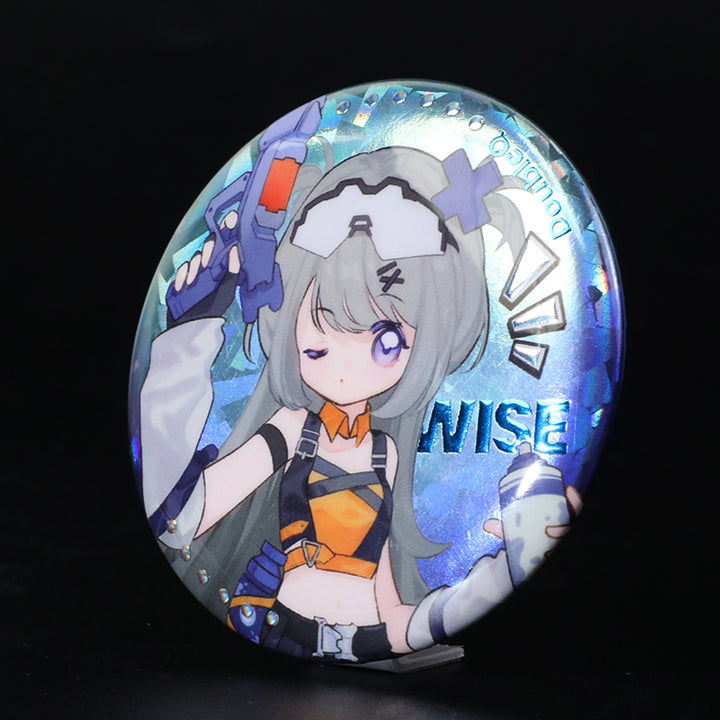 Custom Raised Foil Printing Cold Foil Stamping Glitter Holographic Button Pins - VOGRACE