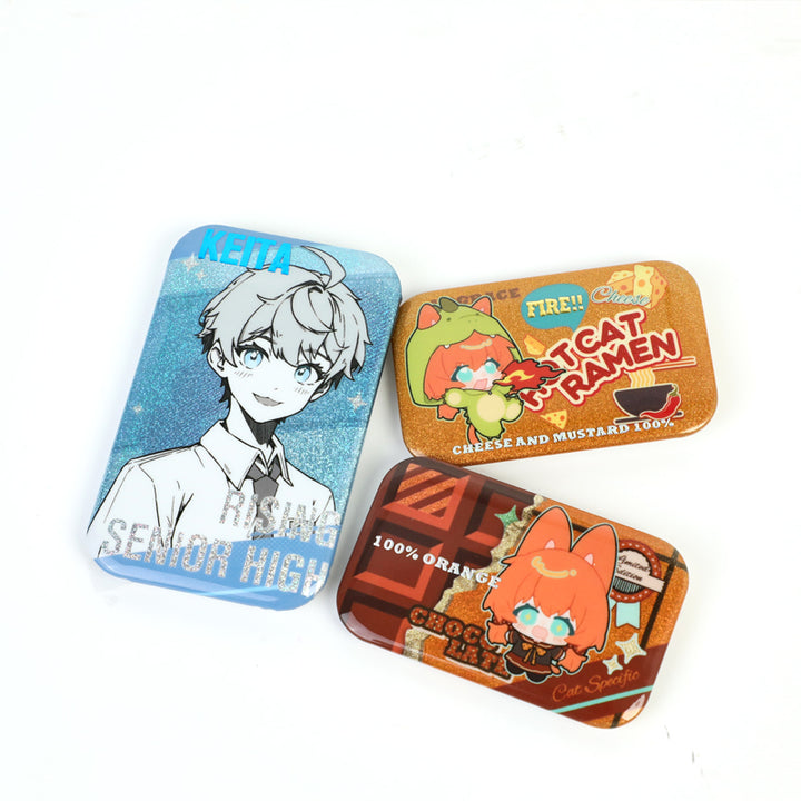 Custom Rectangle Cold Foil Stamping Glitter Holographic Button Pins