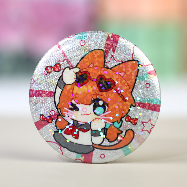 Custom Round Glitter Holographic Button Pins - VOGRACE