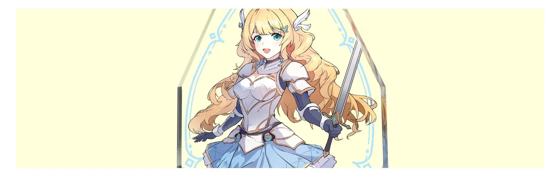 Anime girl in armor holding sword, perfect for custom keychains and acrylic charms