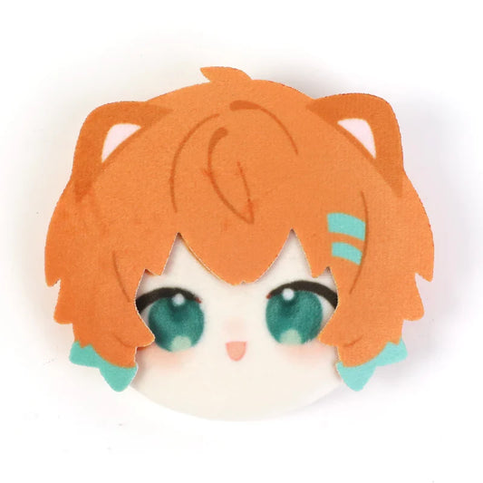 Benutzerdefinierter 3D-Plüschkopf-Anime-Button-Pin mit orangefarbenen Haaren und türkisfarbenen Akzenten