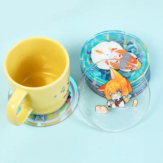 Individuelle Acryl-Untersetzer mit Anime-Charakterdesigns und einer gelben Keramiktasse