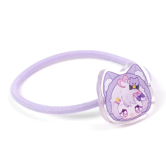 Lila elastisches Haarband mit individuellem Acryl-Anime-Katzenmädchen-Anhänger