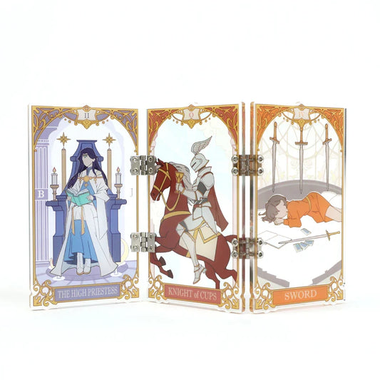 Individuelle Acryl-Faltschirm-Aufsteller mit Scharnier und Tarotkarten-Designs mit lebendiger Anime-Kunst