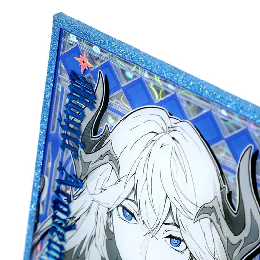 Benutzerdefinierte holografische Shikishi-Kunsttafel aus Acryl mit blauem Glitzerrahmen und Anime-Charakter-Design
