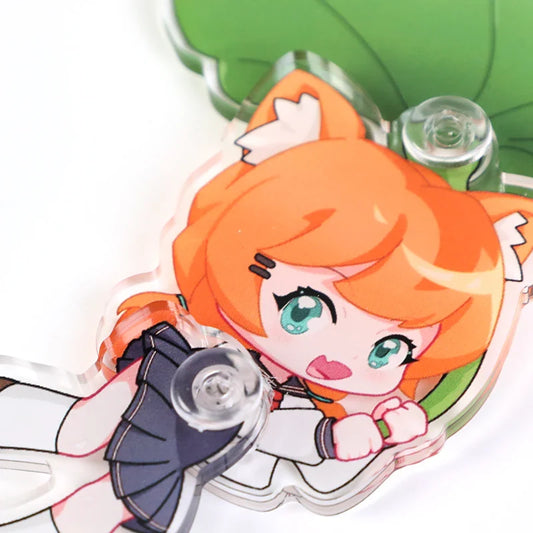 Custom acrylic swing keychain featuring a cute anime girl with orange hair and cat ears
