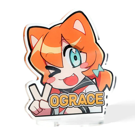 Acryl-Aufsteller mit Anime-Katzenmädchen und dem Text „OGRACE“, niedliches Charakterdesign für Anime-Merch