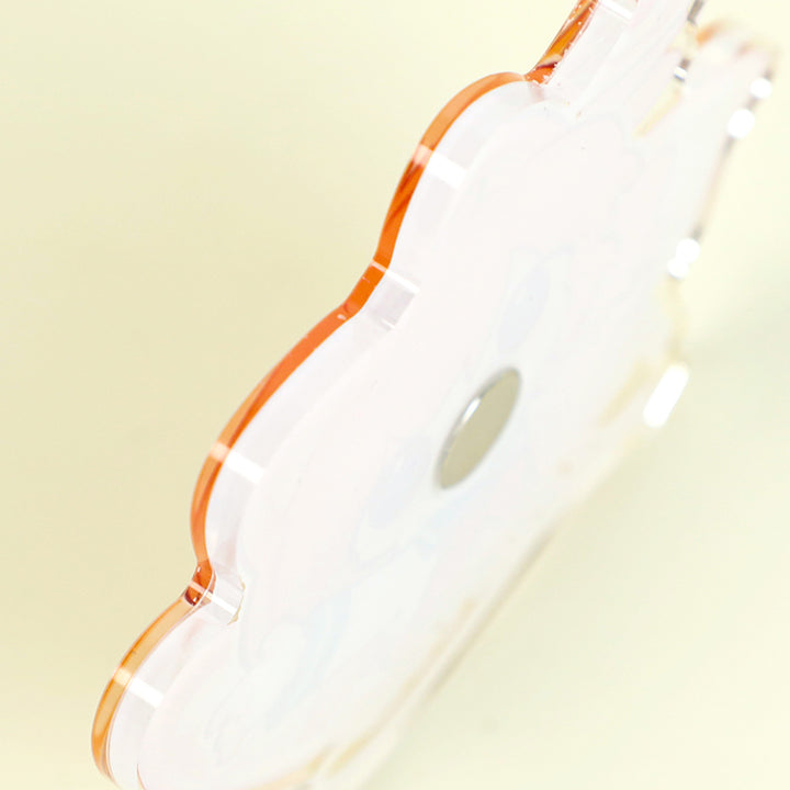 Clear acrylic flower-shaped fridge magnet with raised foil stamping details