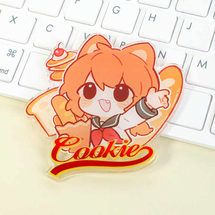Custom acrylic fridge magnet with raised foil, featuring cute anime character and Cookie text