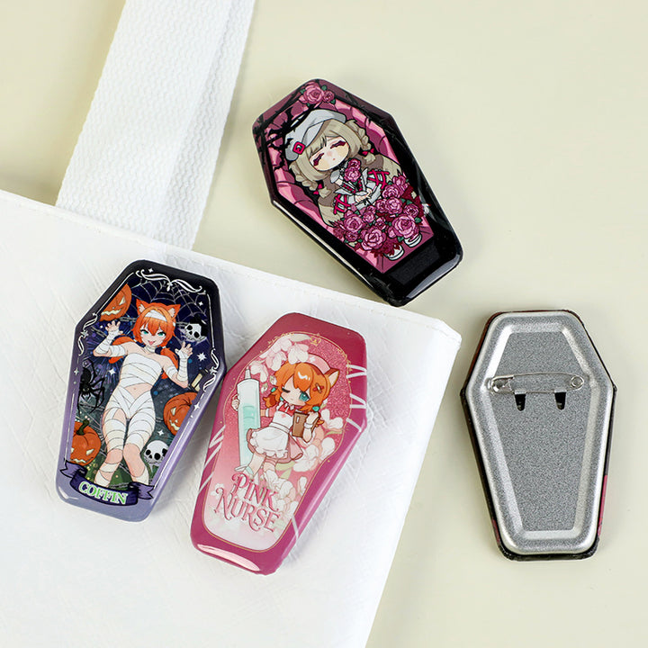 Custom Coffin-Shaped Glitter Holographic Button Pin