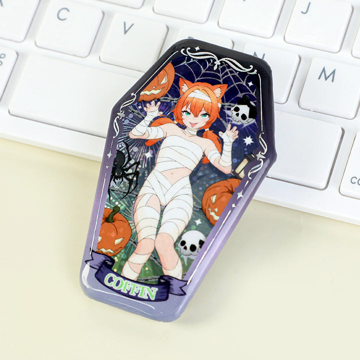 Custom Coffin-Shaped Glitter Holographic Button Pin