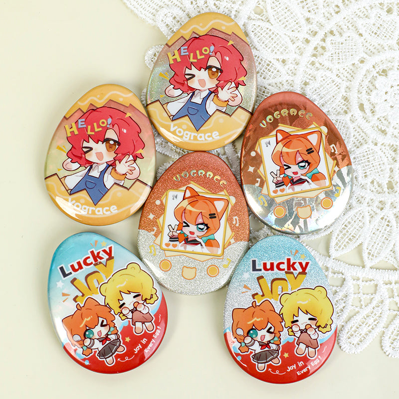 Custom Egg-shaped Raised Foil Glitter Holographic Button Pins