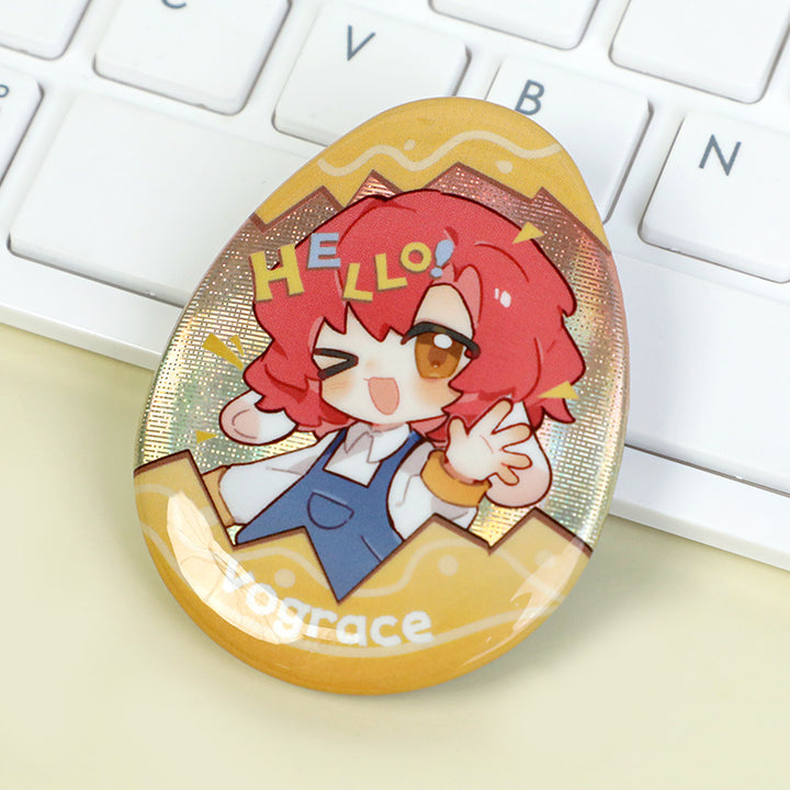 Custom Egg-shaped Raised Foil Glitter Holographic Button Pins