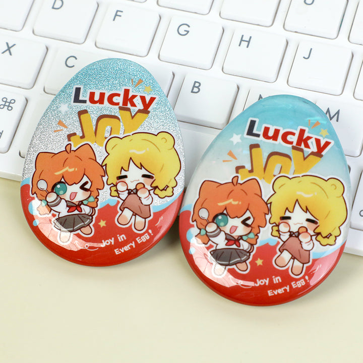 Custom Egg-shaped Raised Foil Glitter Holographic Button Pins