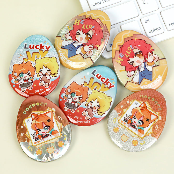 Custom Egg-shaped Raised Foil Glitter Holographic Button Pins