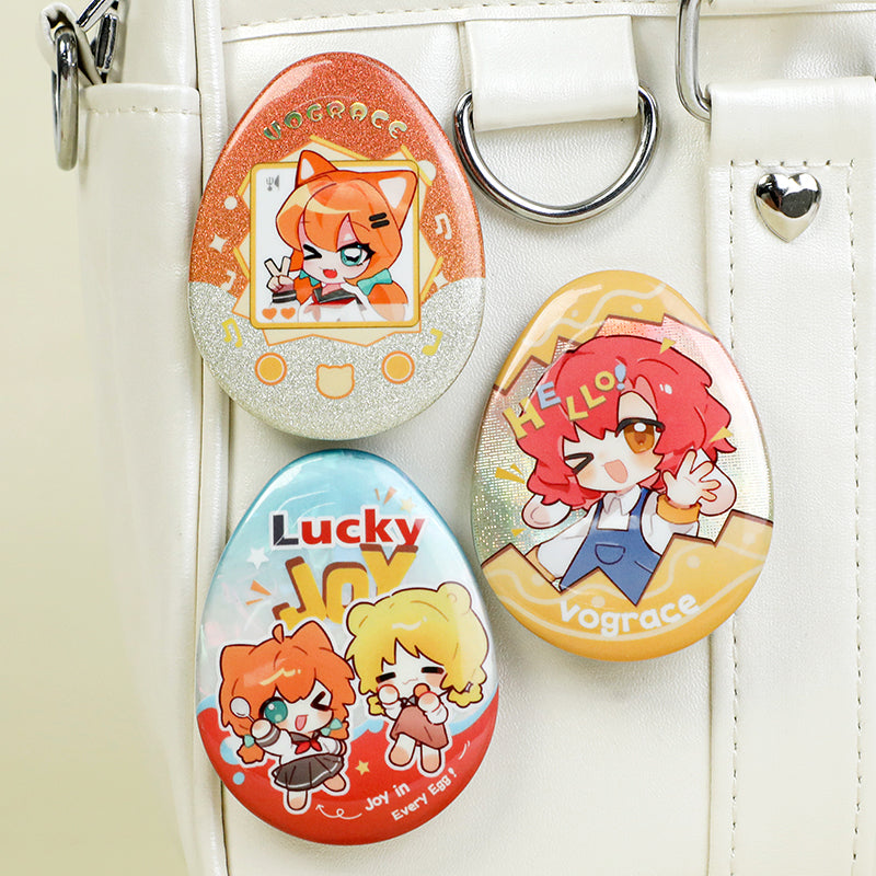 Custom Egg-shaped Raised Foil Glitter Holographic Button Pins