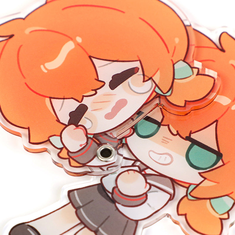 Custom multi-layer acrylic keychain featuring cute orange-haired anime characters