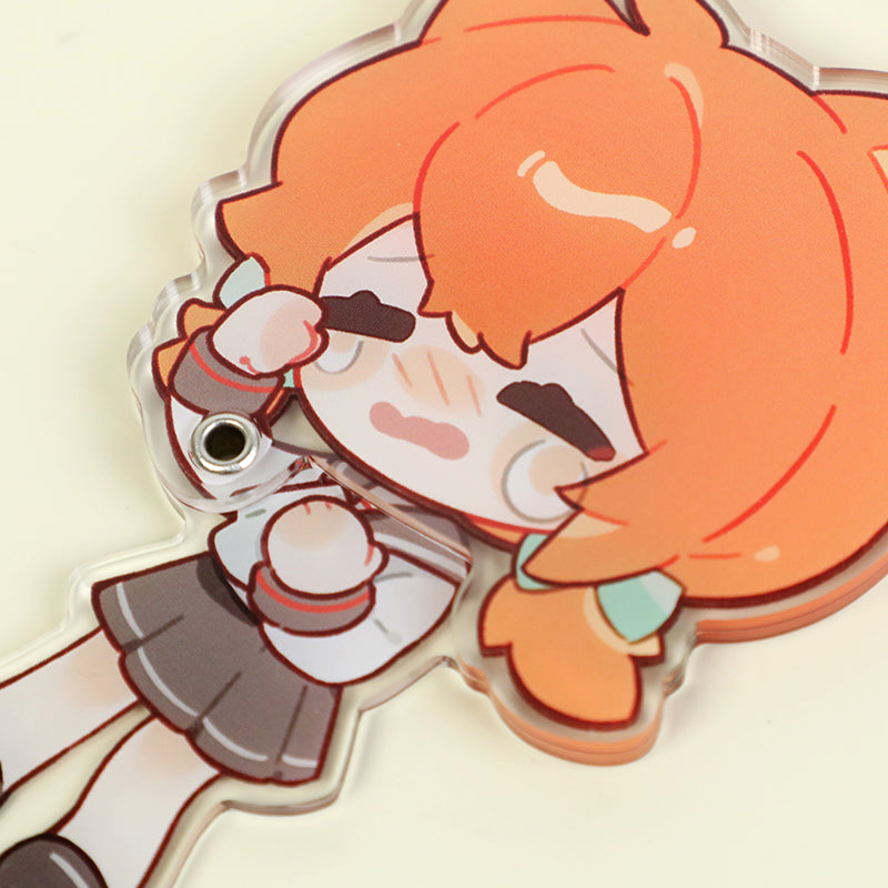 Custom multi-layer acrylic keychain featuring a chibi anime girl with orange hair