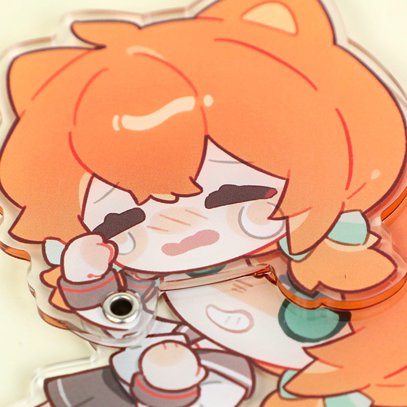 Custom multi-layer acrylic keychain with orange-haired anime character illustration