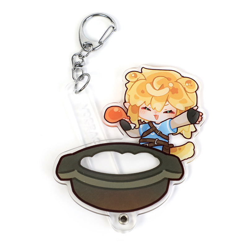 Custom multi-layer acrylic keychain with cute anime character and pot illustration