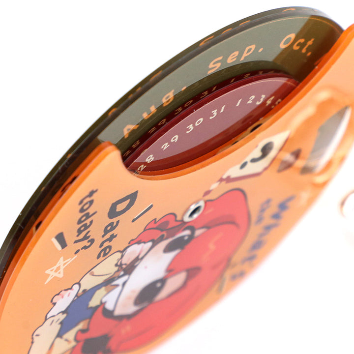 Custom multi-layer acrylic keychain with calendar design and anime character illustration