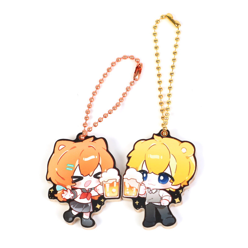 Custom wooden magnetic keychains with cute anime characters and colorful chains