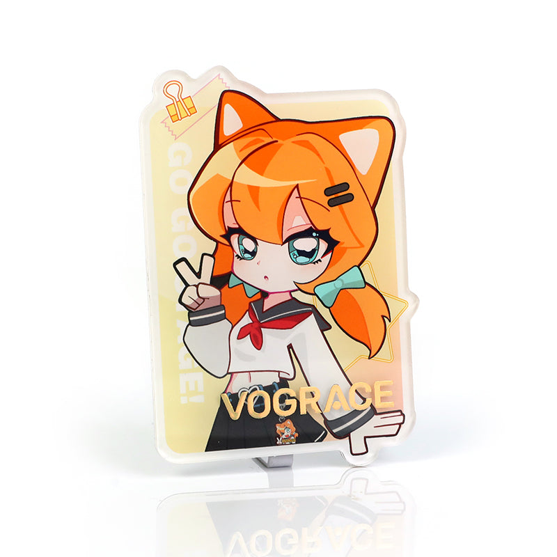 Custom acrylic fridge magnet with raised foil stamping, anime girl in cat ear headband design.