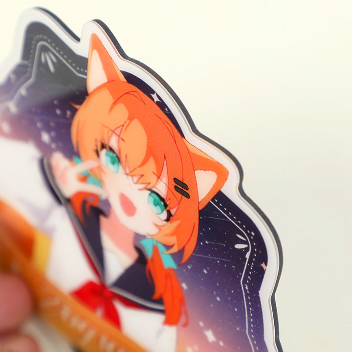 Custom anime-style acrylic fridge magnet featuring orange-haired cat girl character