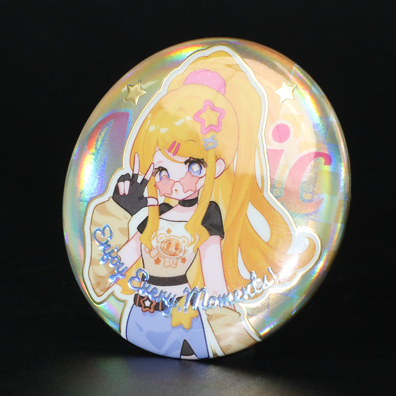 Custom Raised Foil Printing Cold Foil Stamping Glitter Holographic Button Pins - VOGRACE