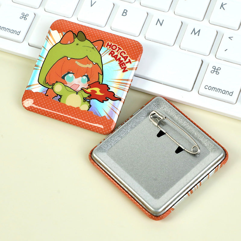 Custom Raised Foil Stamping Square Glitter Button Pins