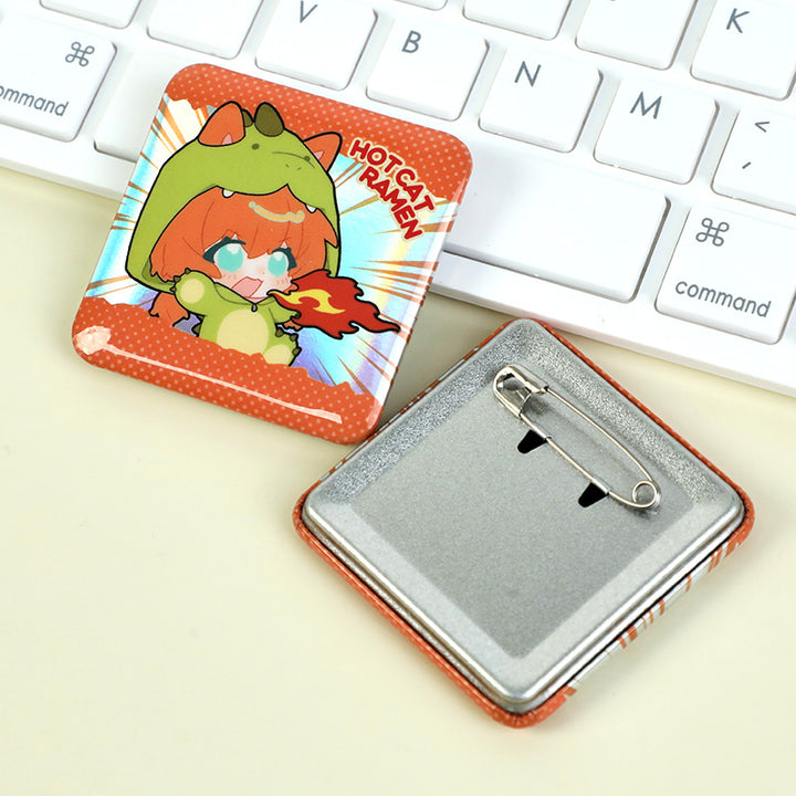 Custom Raised Foil Stamping Square Glitter Button Pins