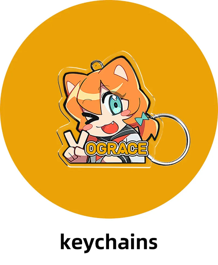 Custom acrylic keychain featuring anime-style orange cat character on yellow background
