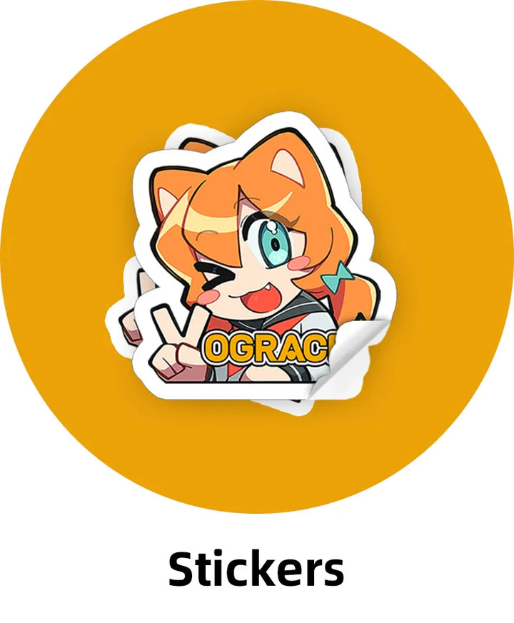 Custom cartoon cat girl vinyl sticker with orange hair and blue eyes on yellow background