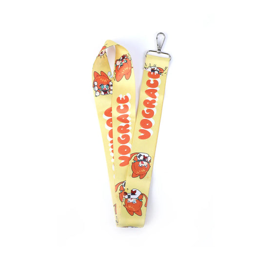 Benutzerdefiniertes breites gelbes Lanyard mit orangefarbenem Cartoon-Fuchs-Muster und Metallverschluss