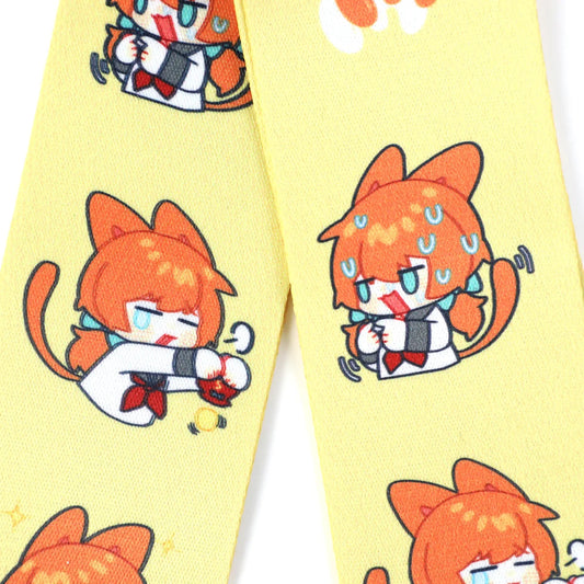 Benutzerdefiniertes breites gelbes Lanyard mit niedlichen orangefarbenen Katzen-Anime-Figuren-Illustrationen