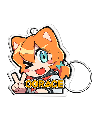 Vograce Product Collections Custom Keychains Categories Anime-style acrylic keychain with orange-haired character winking and peace sign
