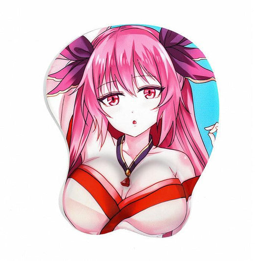 Individuelle 3D-Anime-Mauspad mit Handgelenkstütze, mit Illustration eines Anime-Mädchens mit pinken Haaren